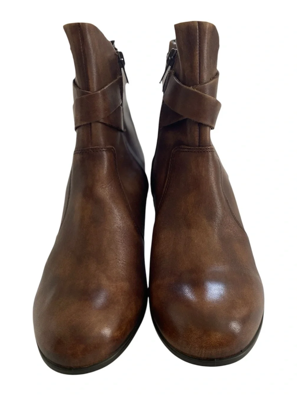 NWT ECCO Cognac Brown Leather Strap Ankle Bootie